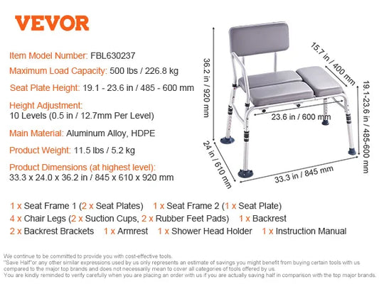 SucceBuy Tub Transfer Bench for Bathtub Shower Seats Lightweight Shower Bench with Non-Slip Bath Seats with Armrest and Backrest