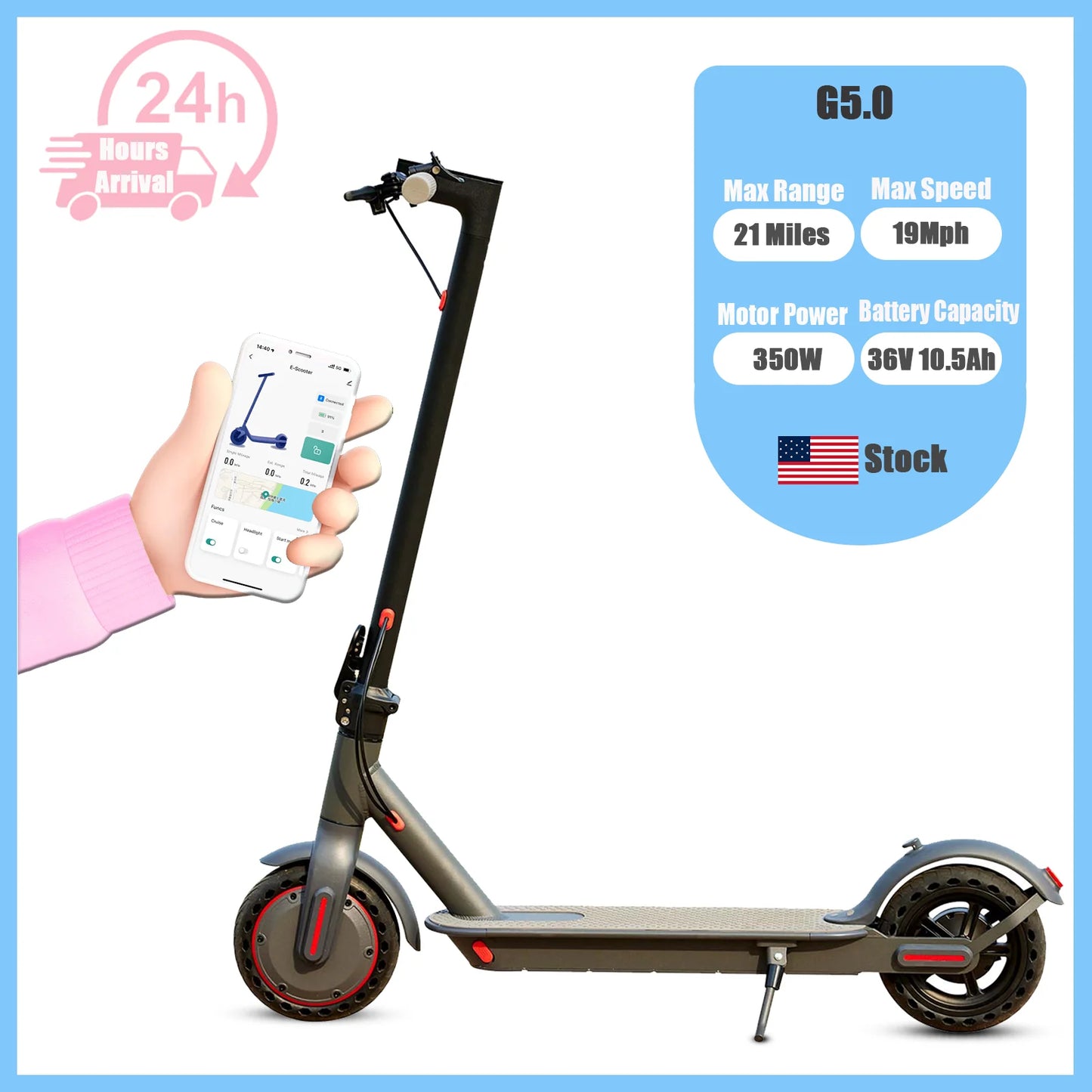 G5.0 Electric Scooter 36V 21 Mile Range Foldable Compact