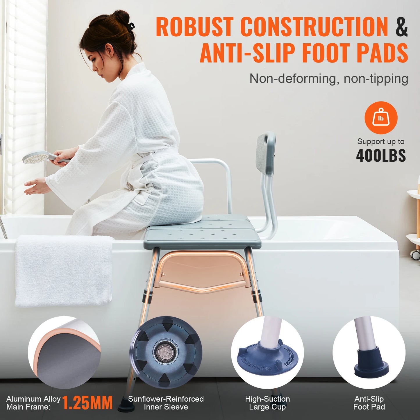 SucceBuy Tub Transfer Bench for Bathtub Shower Seats Lightweight Shower Bench with Non-Slip Bath Seats with Armrest and Backrest