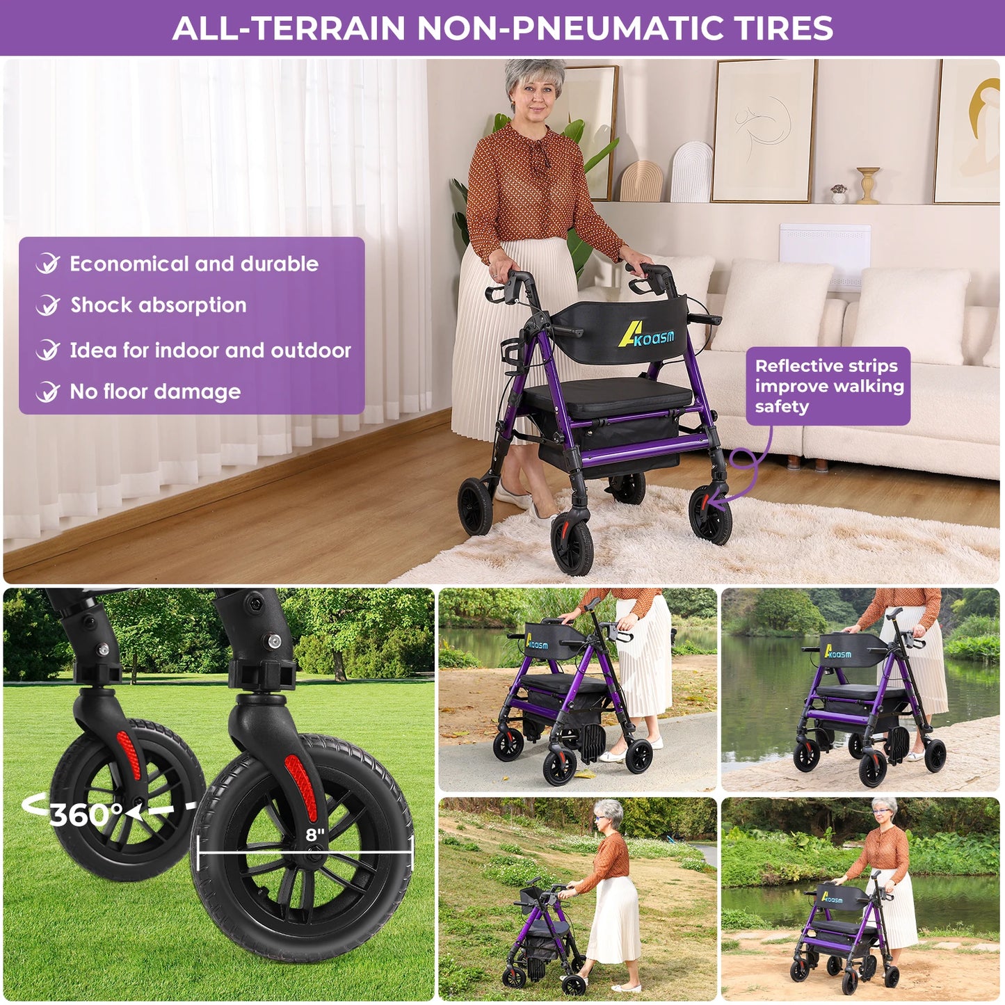 Heavy Duty Foldable Rollator Walker With Brake 450 Lb Capacity
