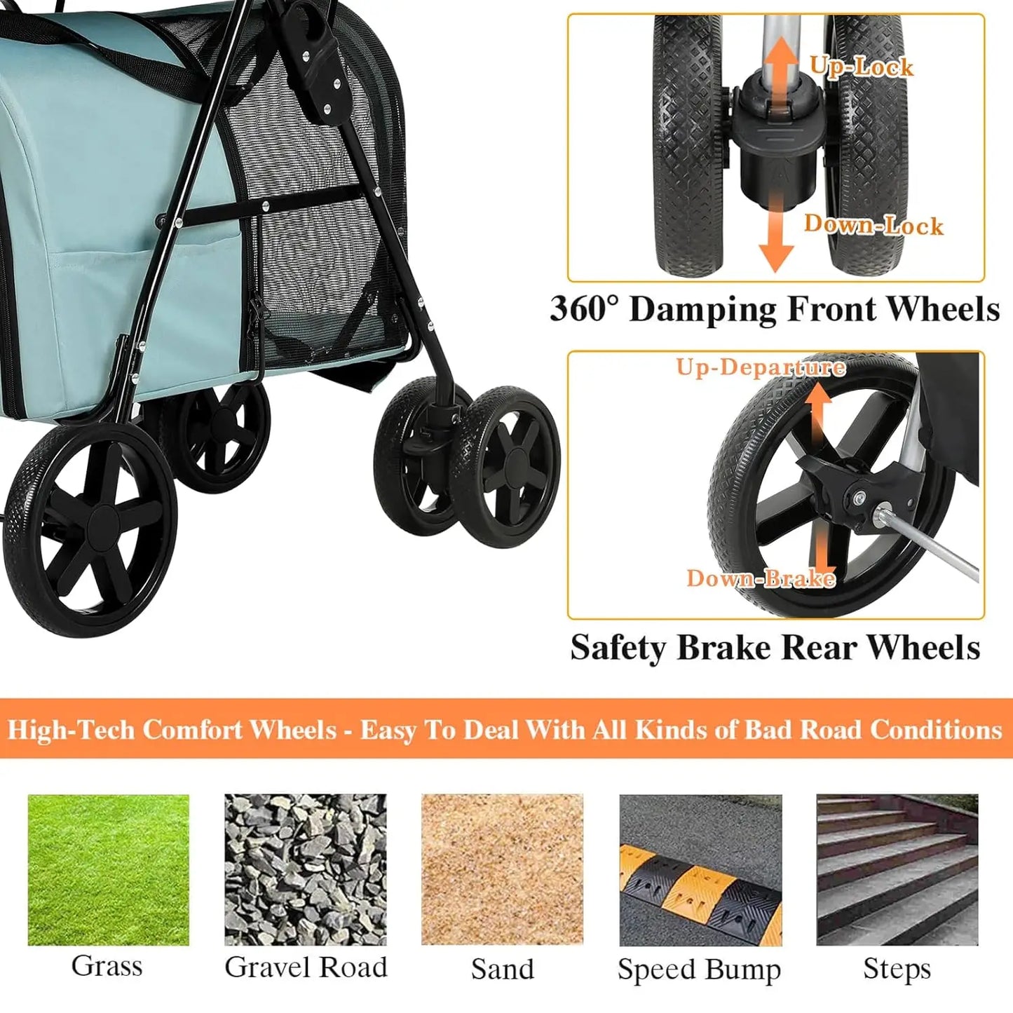 4-in-1 Double Pet Stroller for Dogs and Cats, 2 Detachable Carriers, 4 Lockable Wheels Cat Strollers for 2 Cats, Collapsible