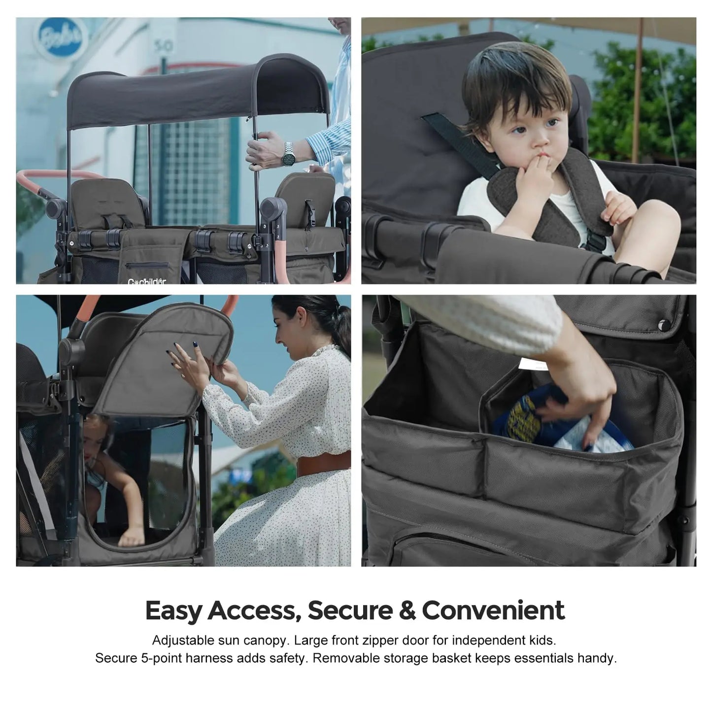 Foldable two-seater baby stroller, outdoor camping vehicle, item storage vehicle, and detachable sunshade