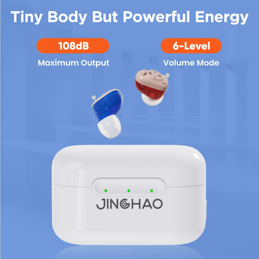 JINGHAO One Pair Rechargerable Hearing Aids Digital In Ear Small Sound Voice Amplifier Enhancer with Charger Case