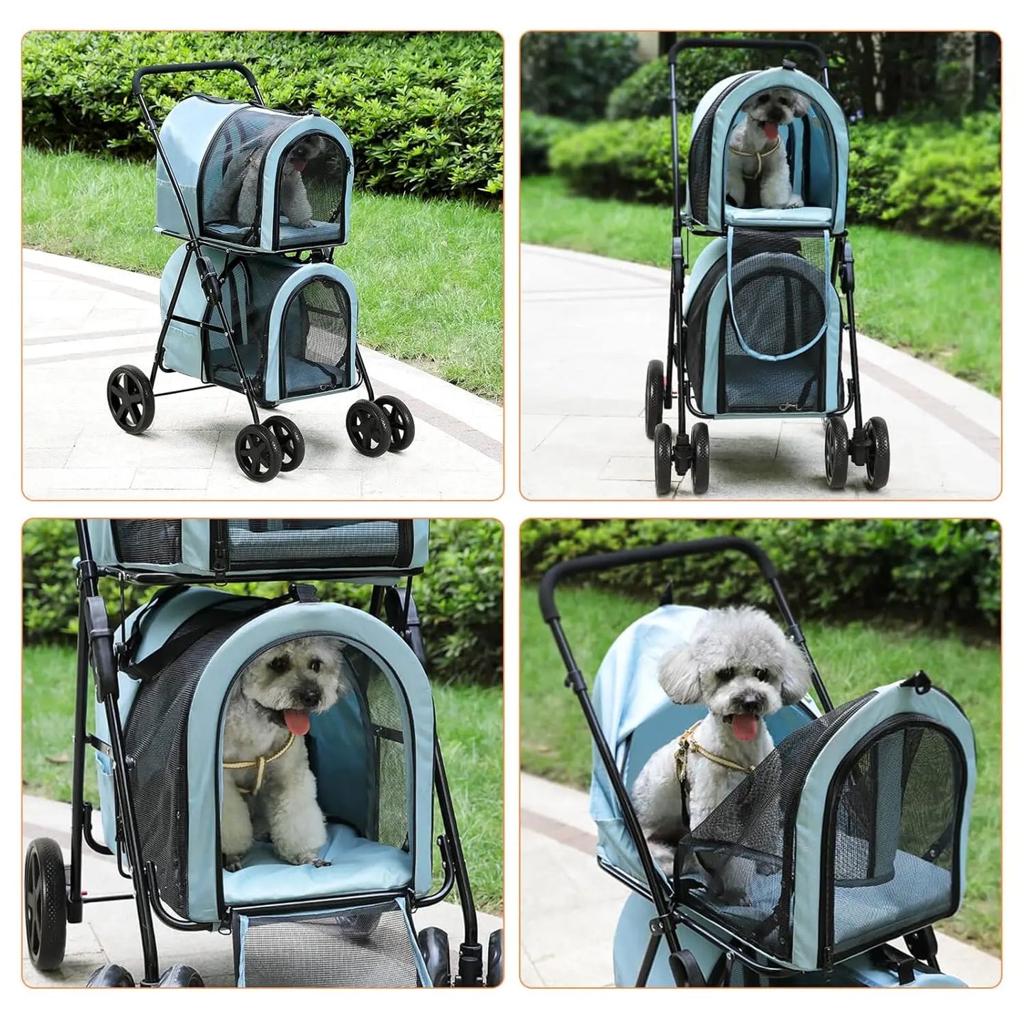 4-in-1 Double Pet Stroller for Dogs and Cats, 2 Detachable Carriers, 4 Lockable Wheels Cat Strollers for 2 Cats, Collapsible