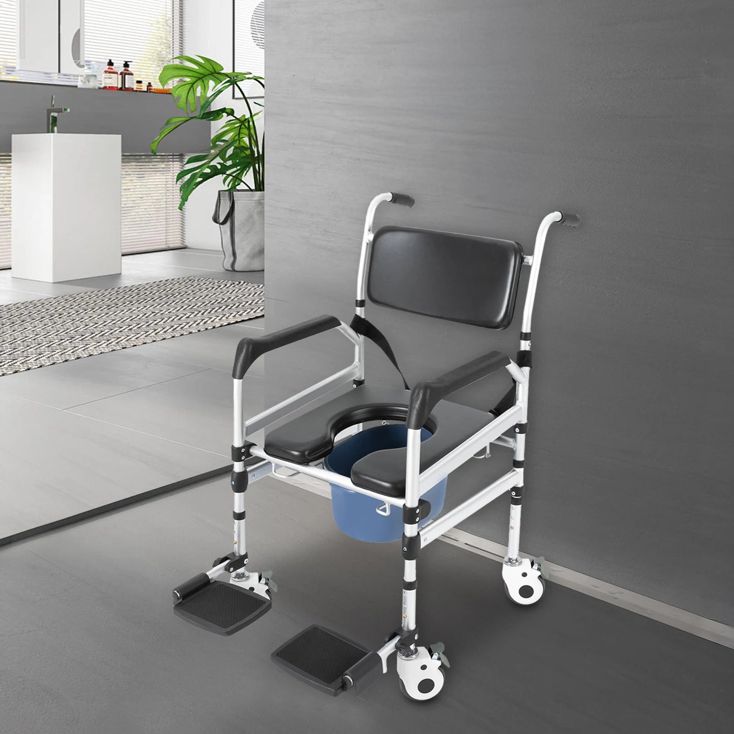 Bymaocar Folding Shower Chair With Adjustable Height And Universal Wheels