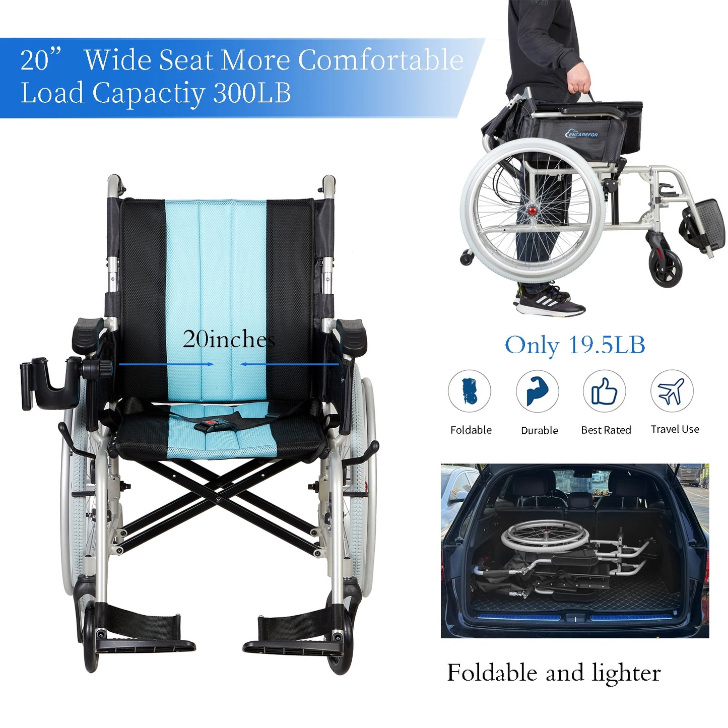 YUXINFolded Magnesium Ultra Lightweight Wheelchair Foldable Self Propelled